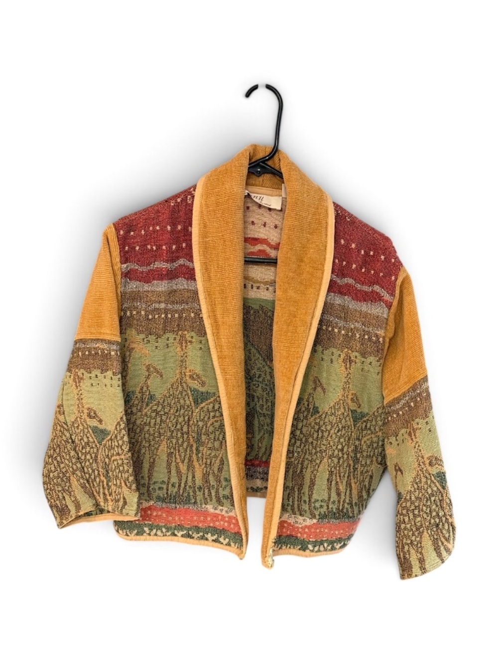 Anu by Natural 100% cotton tapestry crop jacket with giraffe design XL Vintage